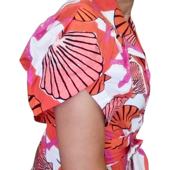 LHD Glades sea shell starfish striped cotton button up belted midi dress Size 8 - Picture 6 of 12